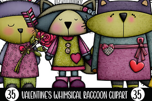 Valentine's Whimsical Raccoon Clipar, an Illustration by Designking