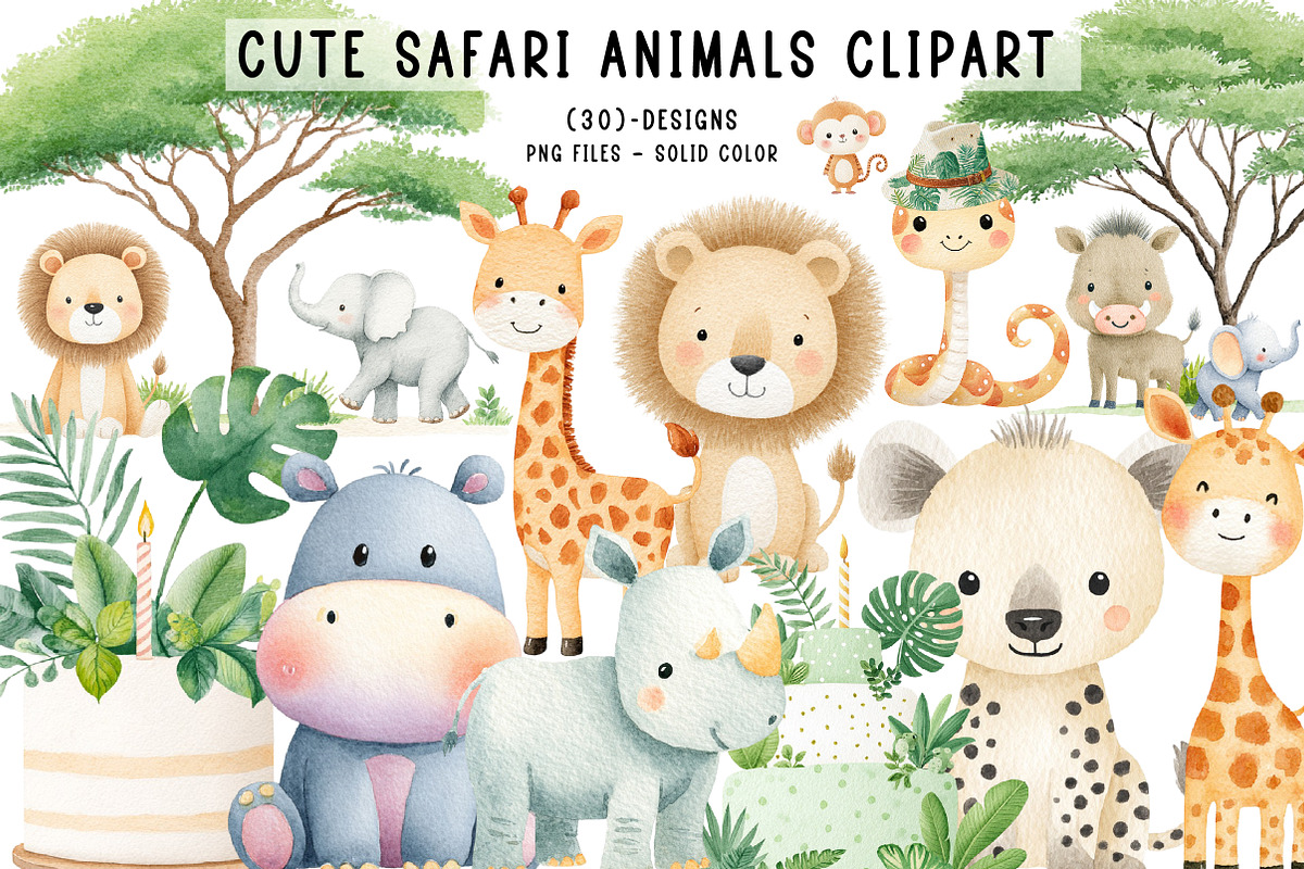 Cute Safari Animals Clipart, an Illustration by CreationArt (Photo 1 of 6)
