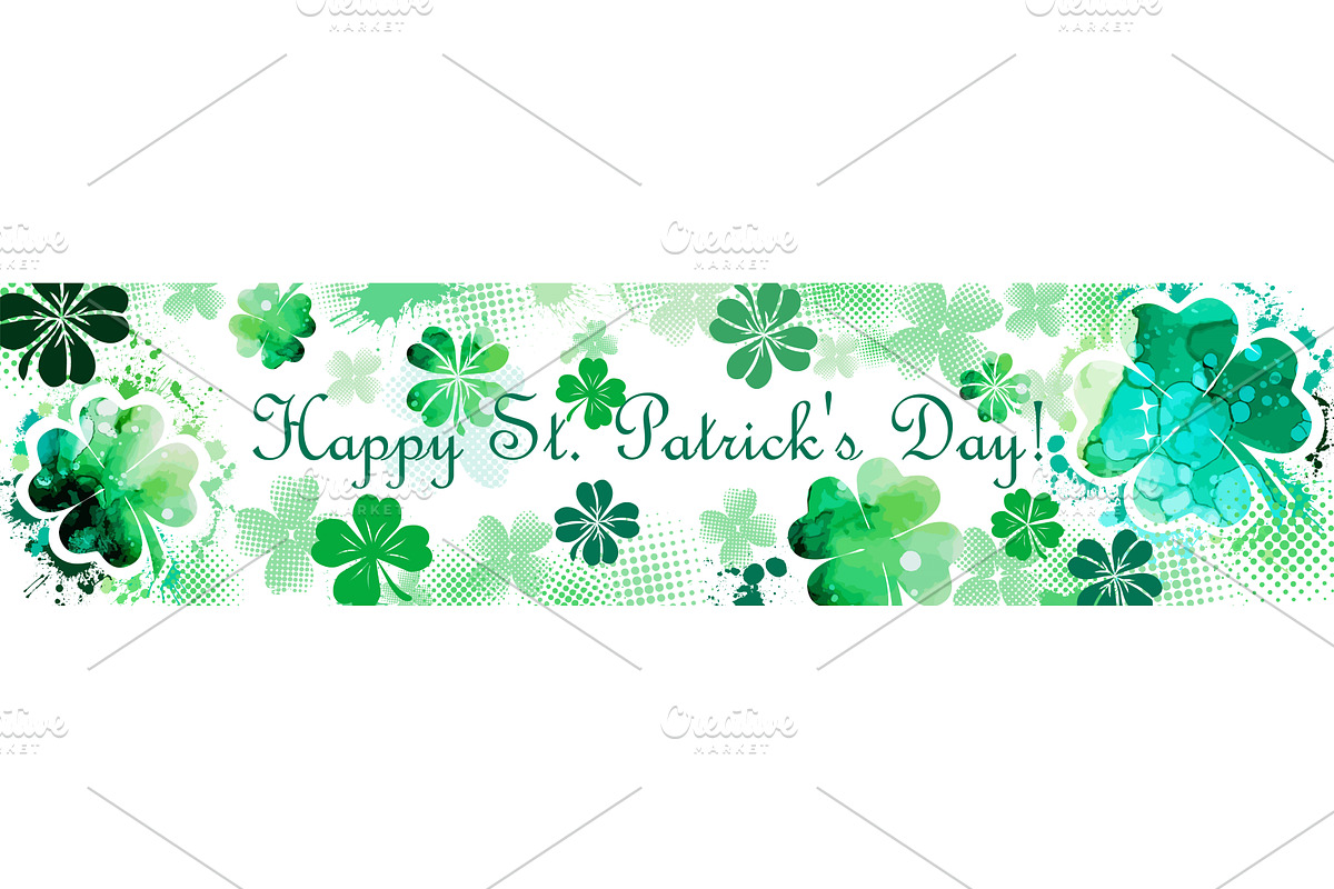 Horizontal banner with text Happy St, a Texture Illustration by Nenahliadava Design