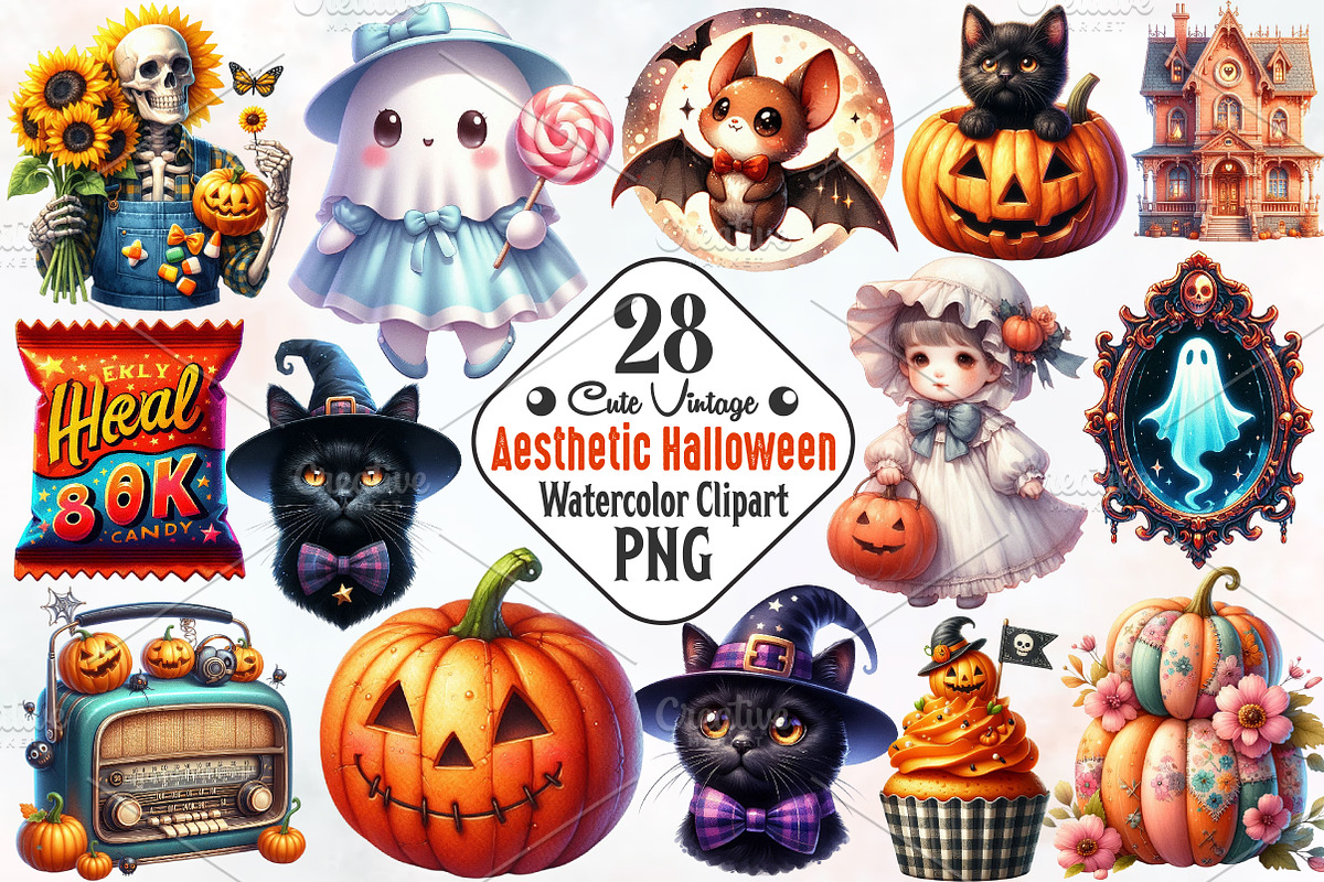 Cute Vintage Aesthetic Halloween PNG, an Illustration by RobertsArt (Photo 1 of 7)