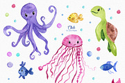 Ocean Friends Watercolor Clipart, an Animal Illustration by LeMagiqueBoutique (Thumbnail 3 of 7)