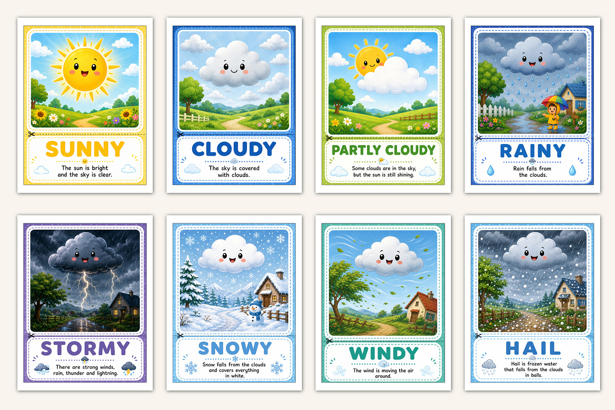 Weather Flashcards, a Stationery Template by Designmela01 (Photo 2 of 5)