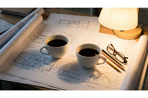 Two cups of coffee on architectural, an Architecture Photo by Igor Tichonow