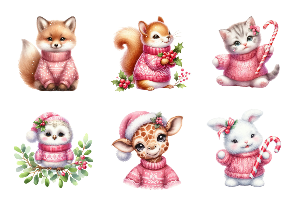 Pink Jumper Animals Christmas, an Illustration by Design Market (Photo 2 of 5)