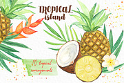 Tropical island. watercolor clipart., a Decorative Illustration by LABFcreations (Thumbnail 4 of 7)