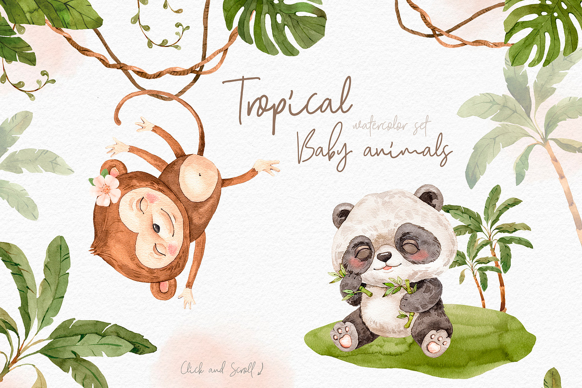 Tropical Baby Animals Watercolor set, an Animal Illustration by Alamella (Photo 2 of 8)
