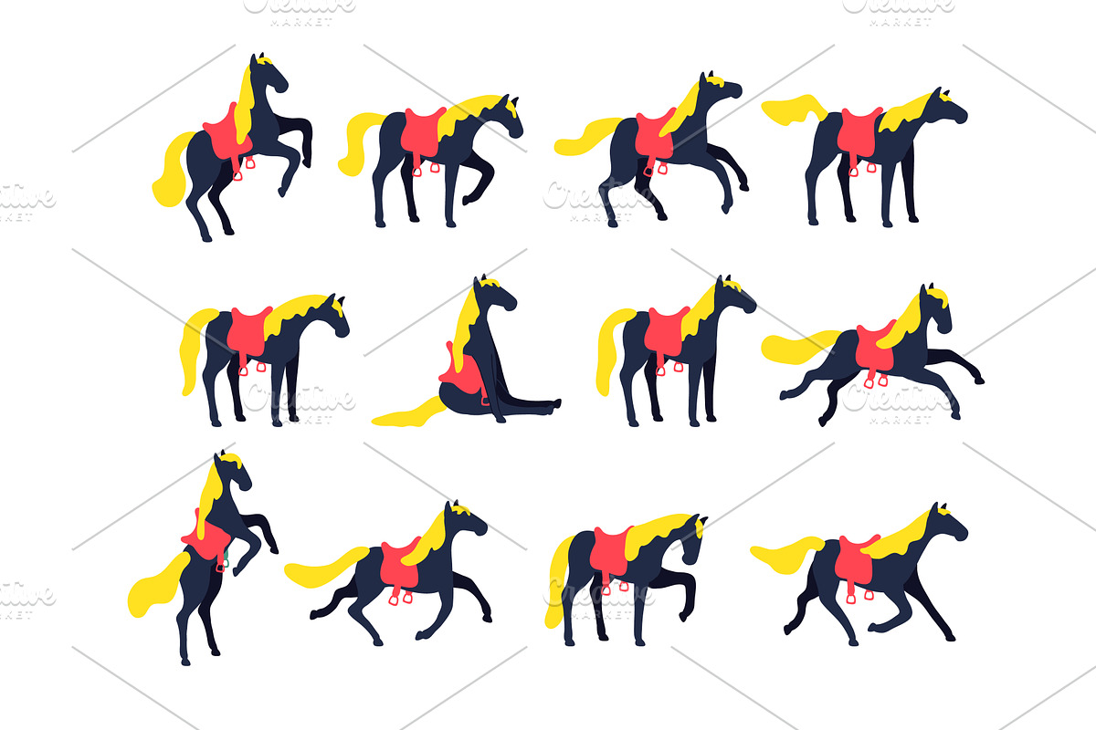 Set of vector horses isolated on, an Illustration by Modern vector