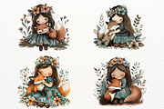 Girl and Fox Fall Clipart PNG Animal, an Animal Illustration by SugarCloudStudioArt (Thumbnail 4 of 4)