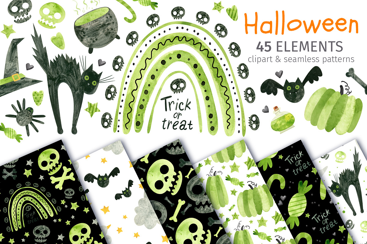 Green Halloween Clipart & Patterns, an Object Graphic by Valin Malin (Photo 1 of 14)