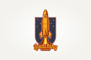 Launching Rocket Retro Badge Logo