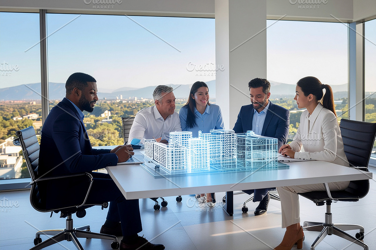 Diverse team of architects discussing a building project inside, a Person Photo by DanFLCreativo (Photo 1 of 2)