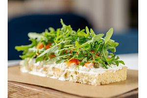 bruschetta with salmon and arugula, a Food & Drink Photo by Fascinadora