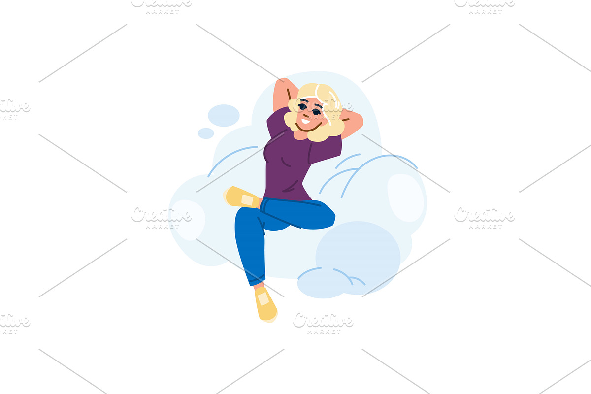 Woman relaxing on cloud, enjoying, an Illustration by pikepicture