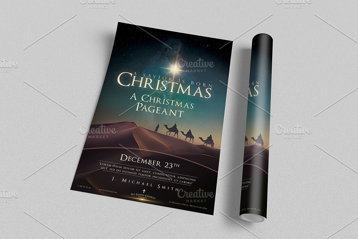 Christmas Church Poster & Flyer, a Flyer Template by CREATIVE DUDE (Photo 3 of 6)