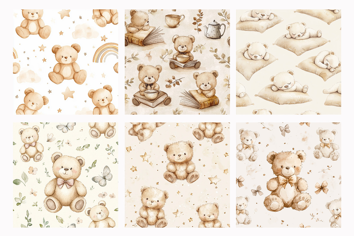 Beige Teddy Bears Seamless Patterns, a Pattern Graphic by Design Market (Photo 2 of 4)