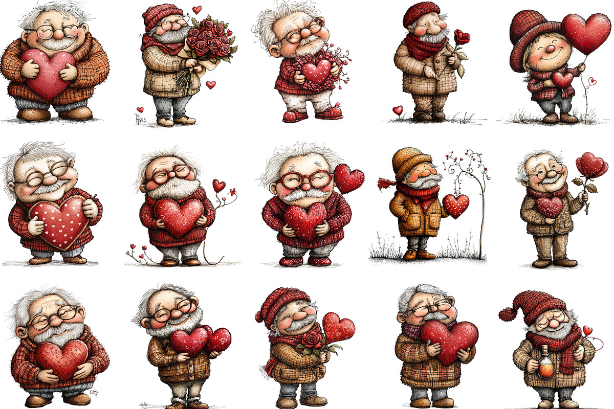 Whimsical Valentine Old Man Clipart, an Illustration by Designking (Photo 2 of 5)