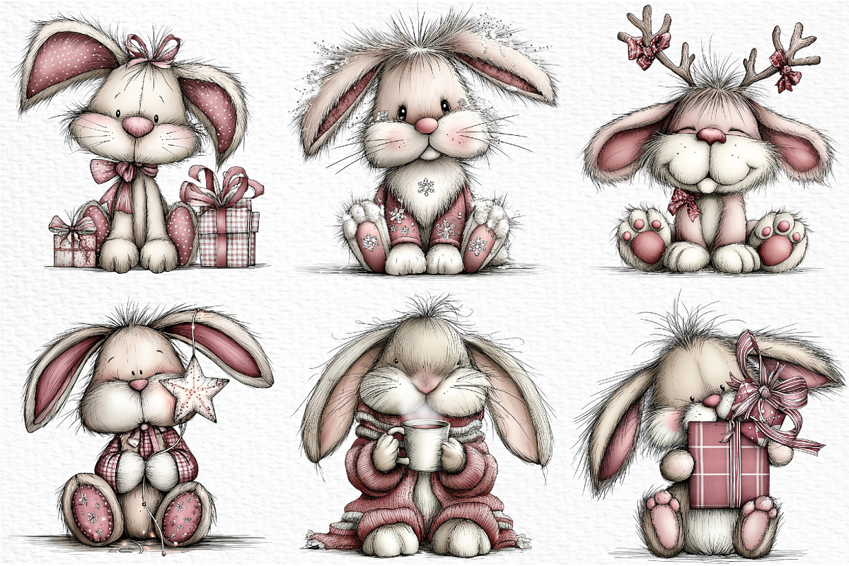 Christmas Bunny Clipart, an Illustration by Craft Nest (Photo 3 of 6)