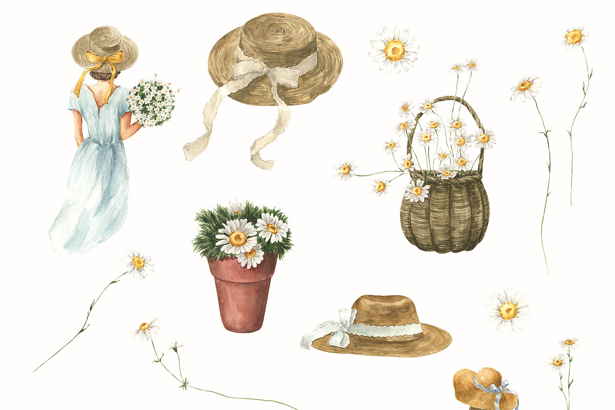 Daisies Watercolor girl, a Person Illustration by LiChu Art (Photo 7 of 13)