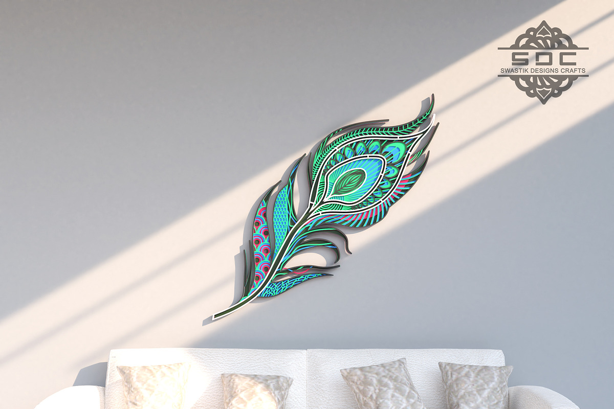 Multilayer file Feather Mandala DXF, a Design Template by SwastikDesignsCrafts (Photo 2 of 5)