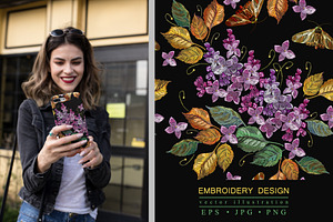 Lilac Flowers And Autumn Leaves