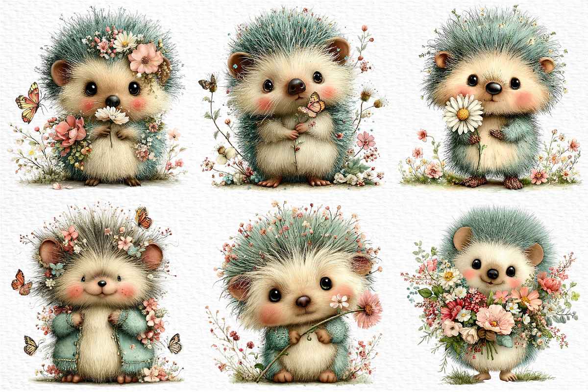 Whimsical Spring Hedgehog Clipart, an Illustration by Craft Nest (Photo 5 of 11)