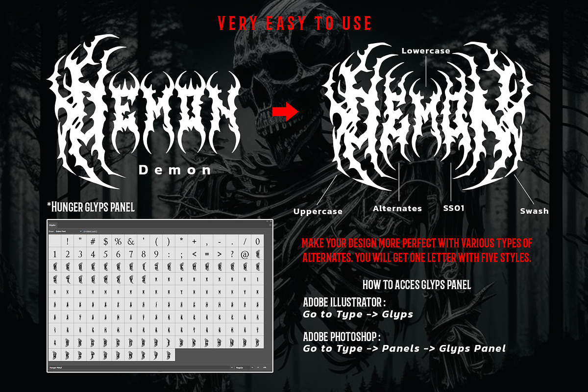HUNGER - Death Metal Font, a Blackletter Font by Fonday Studio (Photo 7 of 8)