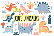 Cute Dinosaurs clipart set., an Animal Illustration by Kira Konoshenko (Thumbnail 1 of 12)