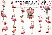 Whimsical Funny Valentines Flamingo, an Illustration by Watercolor design (Thumbnail 1 of 8)
