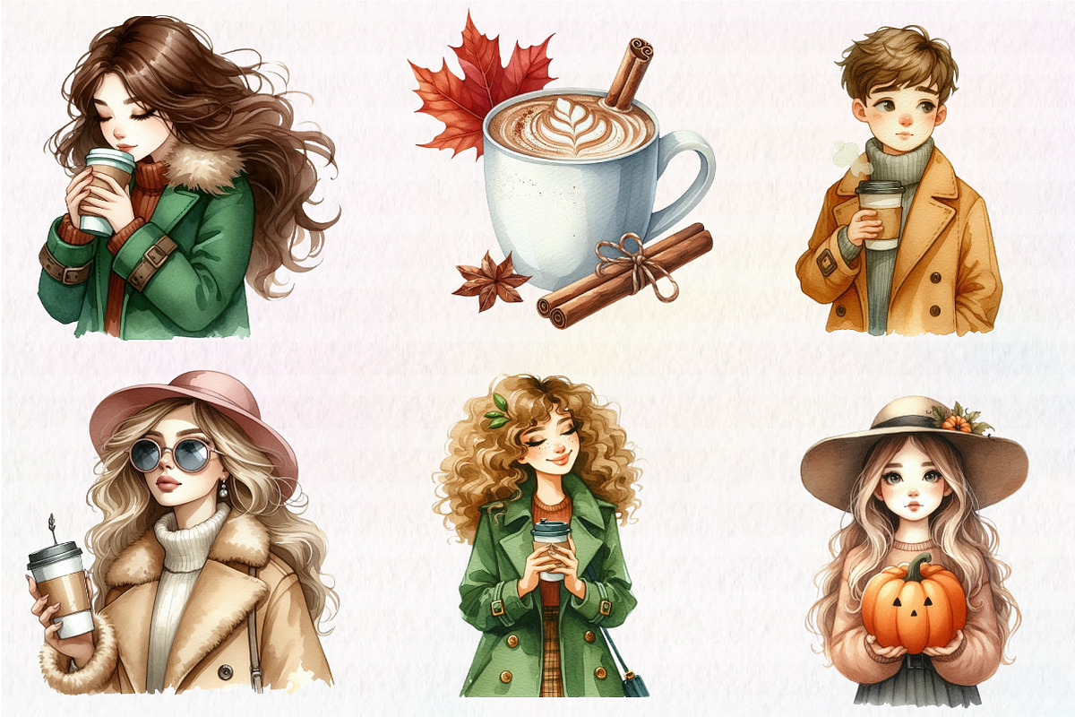 Autumn Coffee Girl Clipart PNG, an Illustration by CreationArt (Photo 4 of 5)