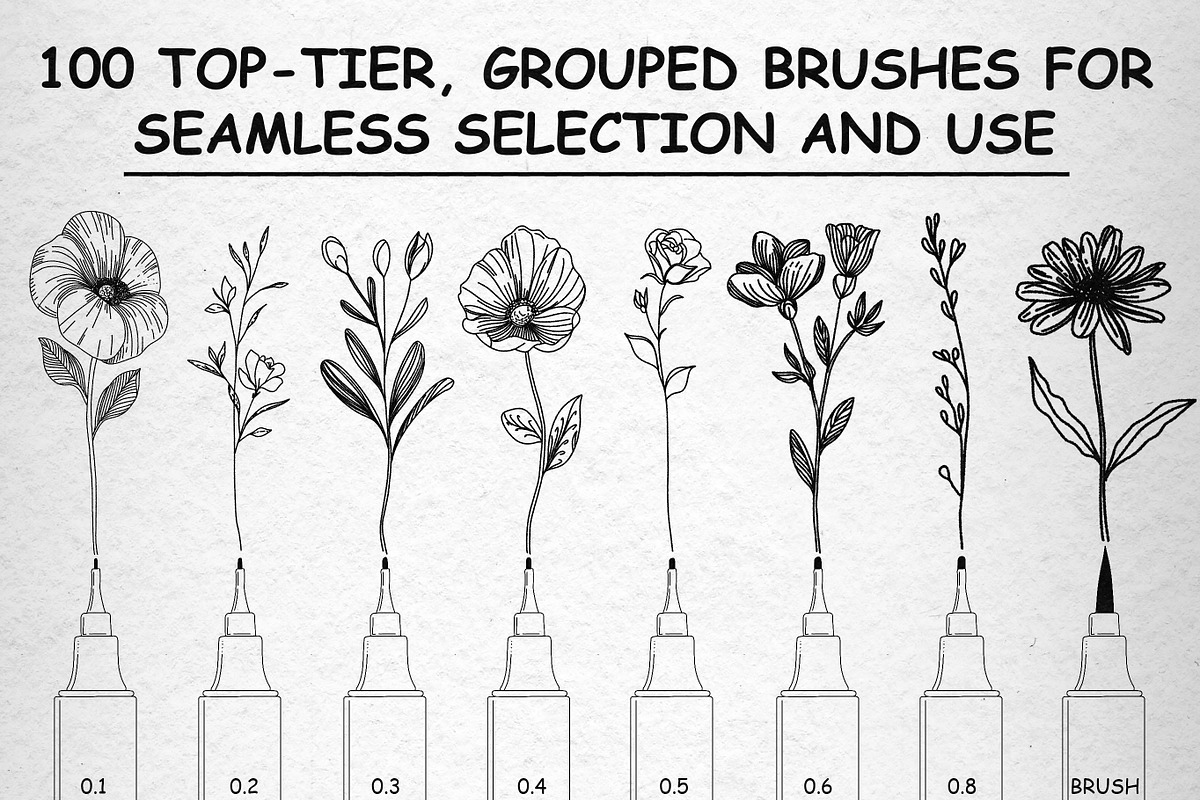 100+ Fine Line Procreate Brushes, a Brush Add-On by BrushArchive (Photo 4 of 10)