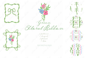 Flower Ribbon Green Blue Pink Bow