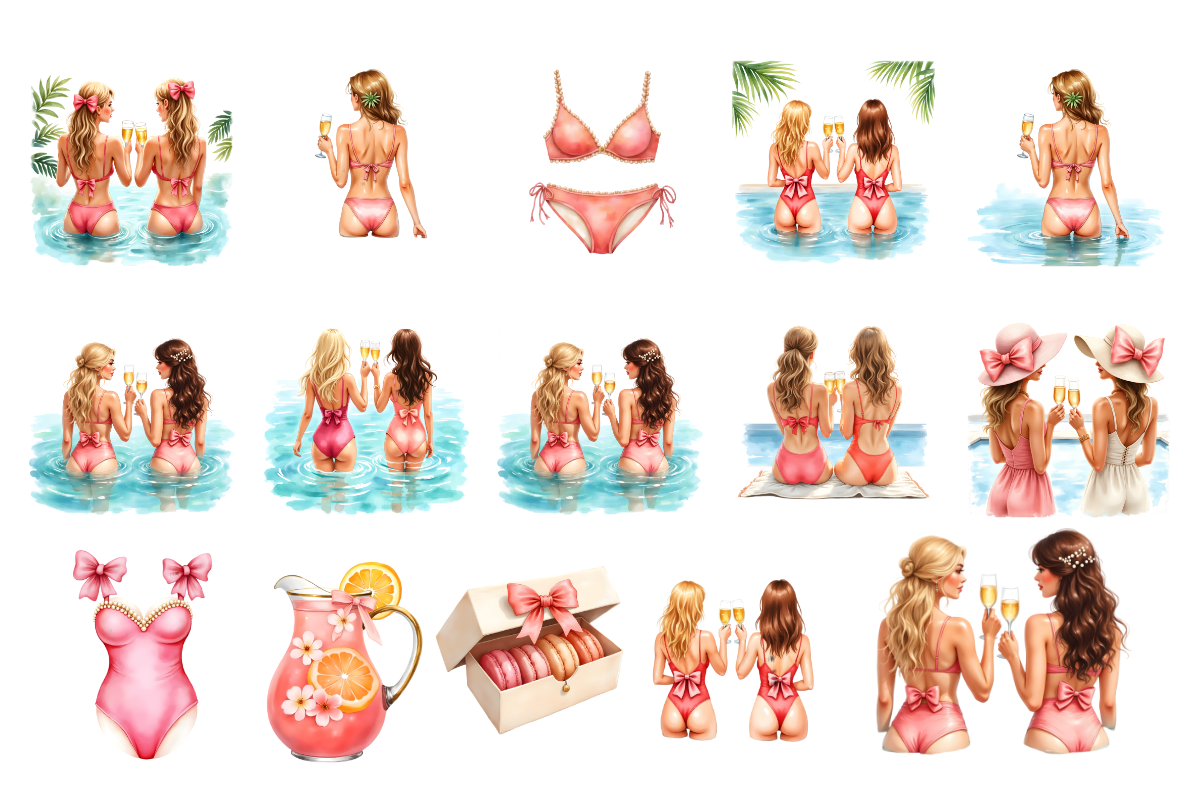 Coquette Pool Party Clipart, a Decorative Illustration by Anca Digital Vibe (Photo 2 of 7)