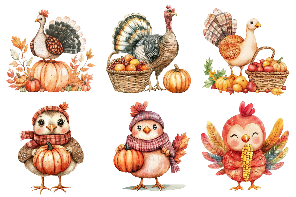 Autumn Cute Turkey Clipart, an Illustration by CitraGraphics (Photo 4 of 6)