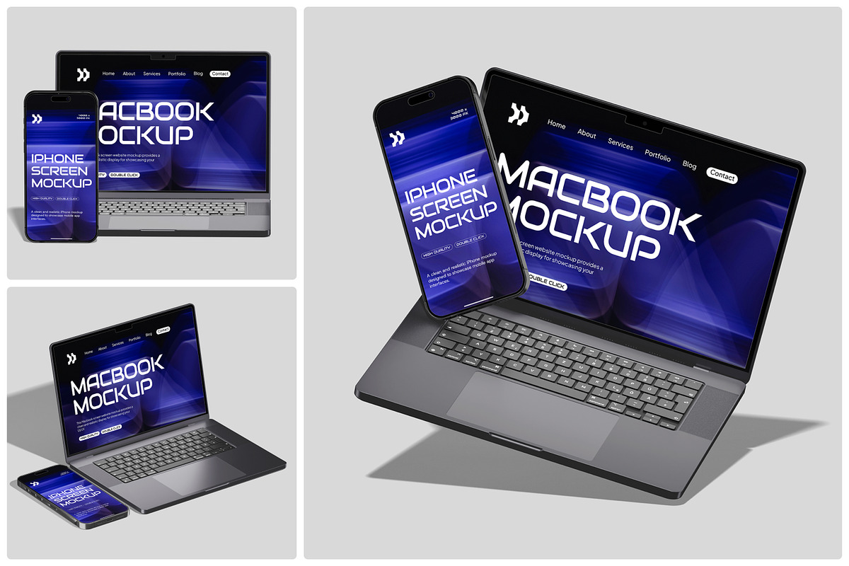 MacBook and iPhone Mockup, a Wearable Device Mockup by Unerispace (Photo 1 of 6)