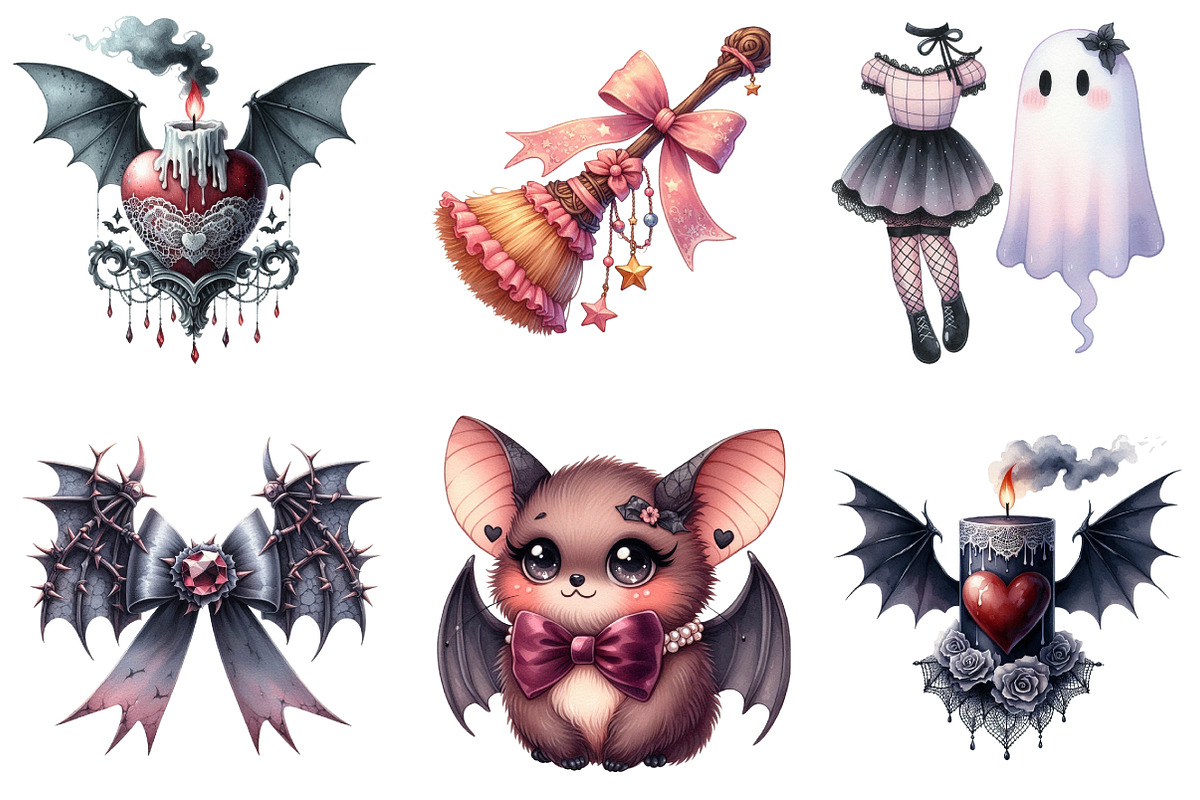 Gothic Coquette Halloween Clipart, an Illustration by DreamArtGraphic (Photo 2 of 5)