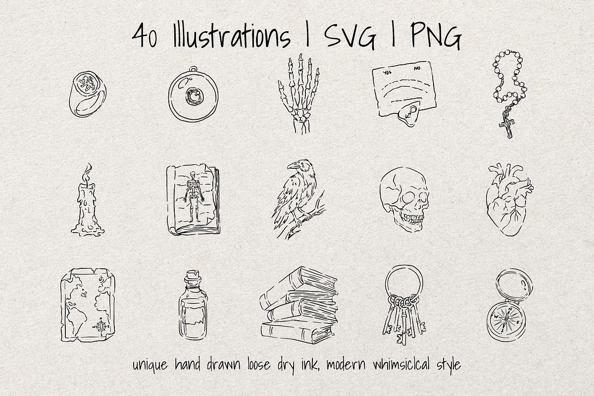 Dark Academia Sketch Bundle, an Object Illustration by Artalia (Photo 3 of 5)