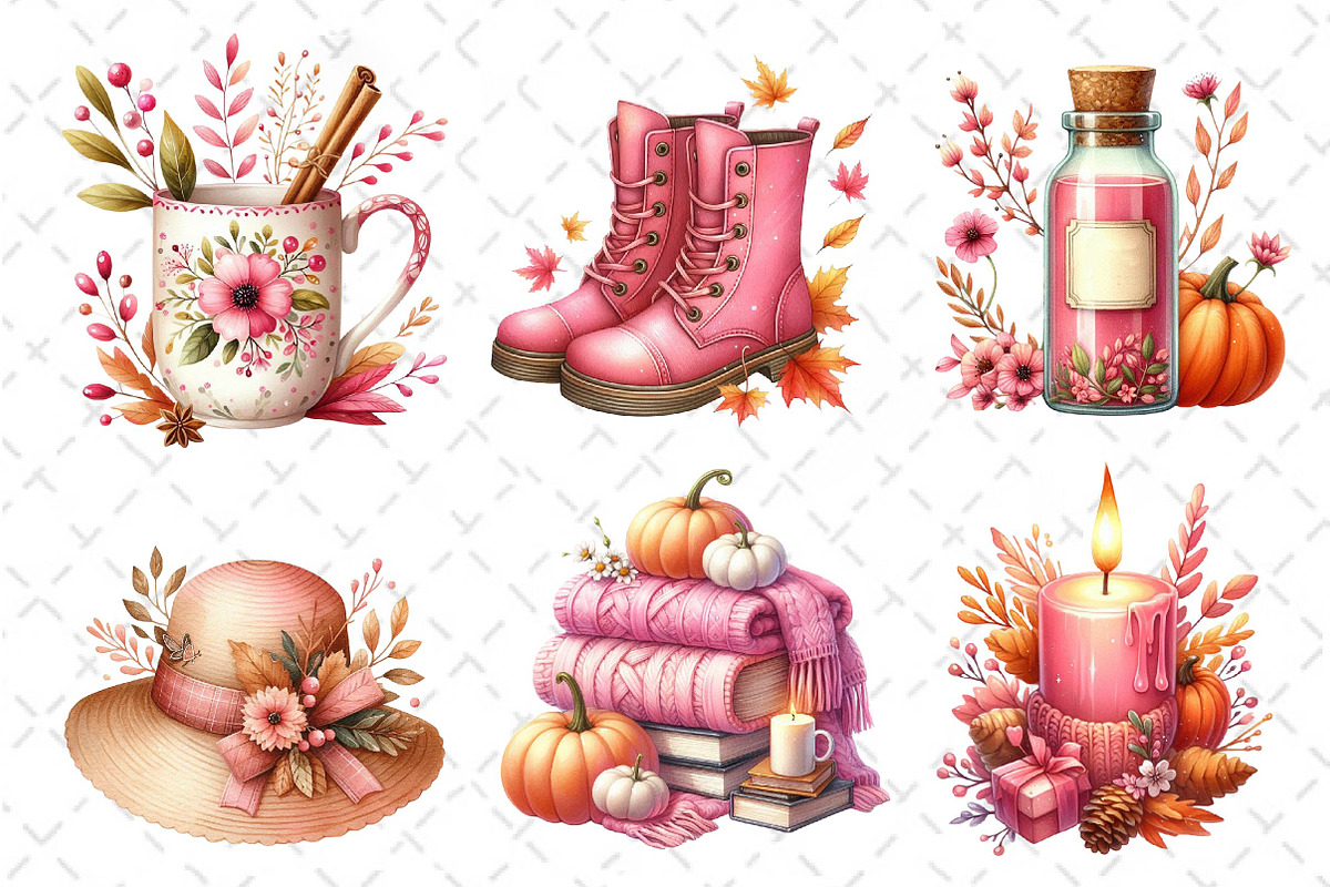 Pink Autumn Fall Clipart, an Illustration by Dream Creation (Photo 3 of 6)