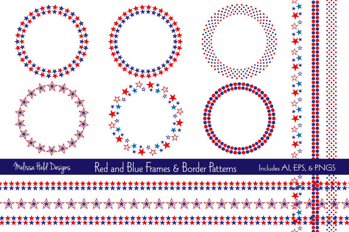 Red Blue Frames & Borders, a Pattern Graphic by Melissa Held Designs