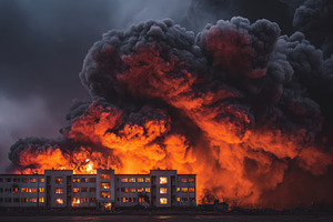 Building engulfed in massive fire in, a Photo by Pixeness Studio