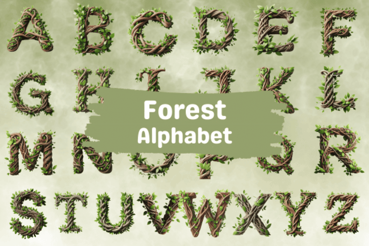 Forest Alphabet Sublimation Clipart, a Decorative Illustration by Dizzy Art Studio (Photo 1 of 2)