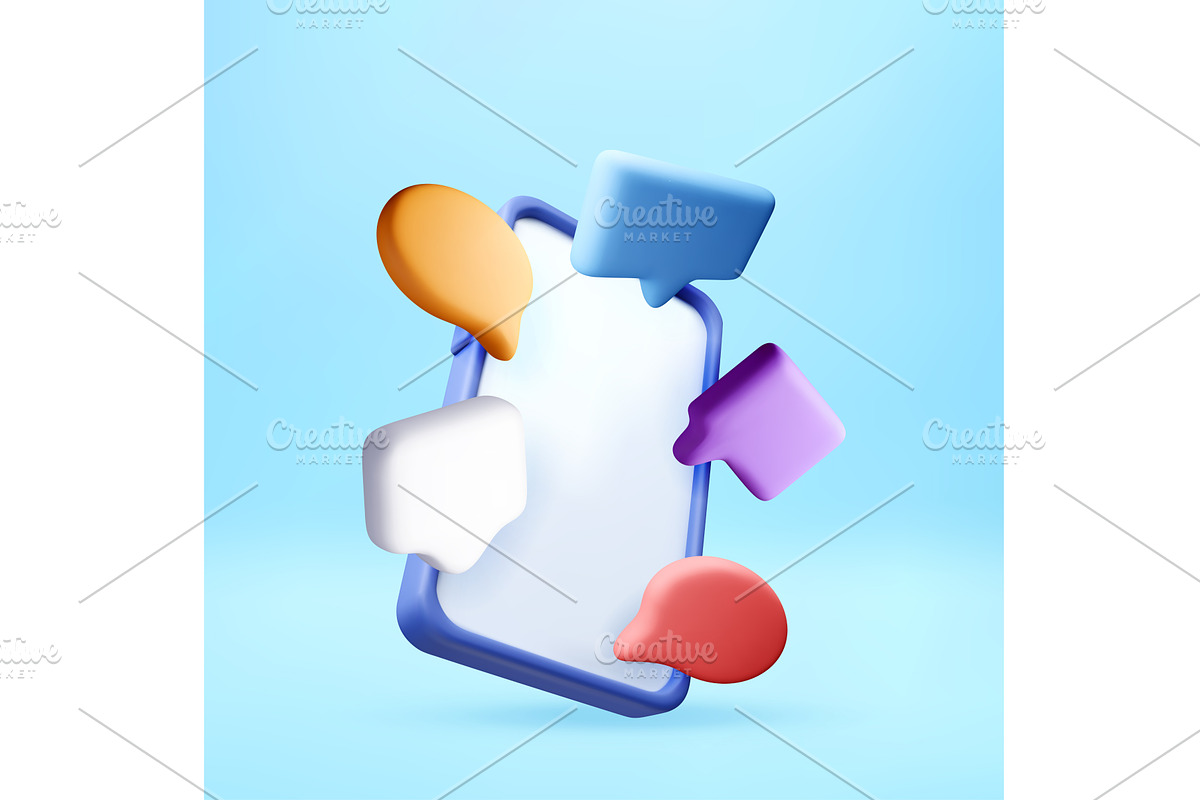 3d mobile phone with floating speech, an Object Illustration by Abscent