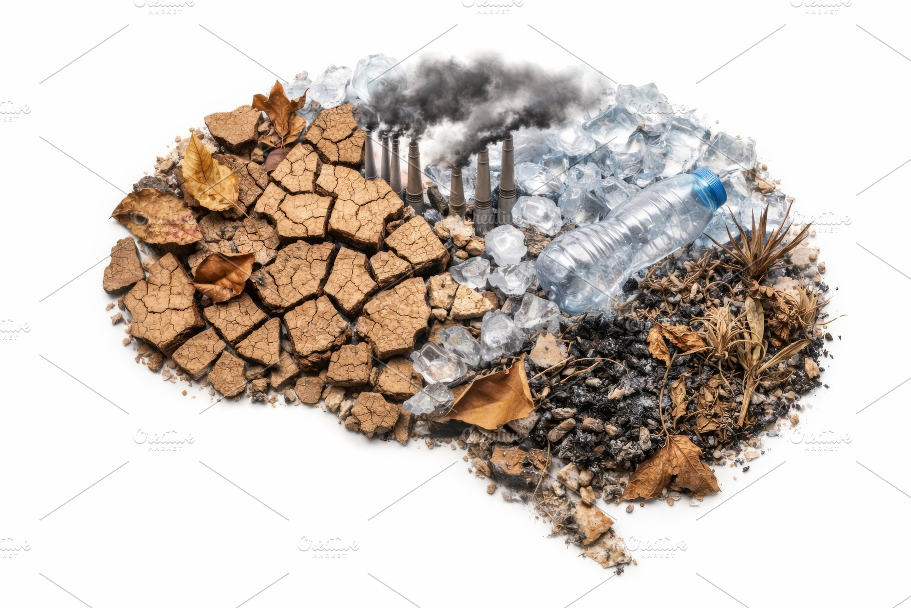 Brain made of cracked earth, polluti, a Photo by Dvoevnore photos