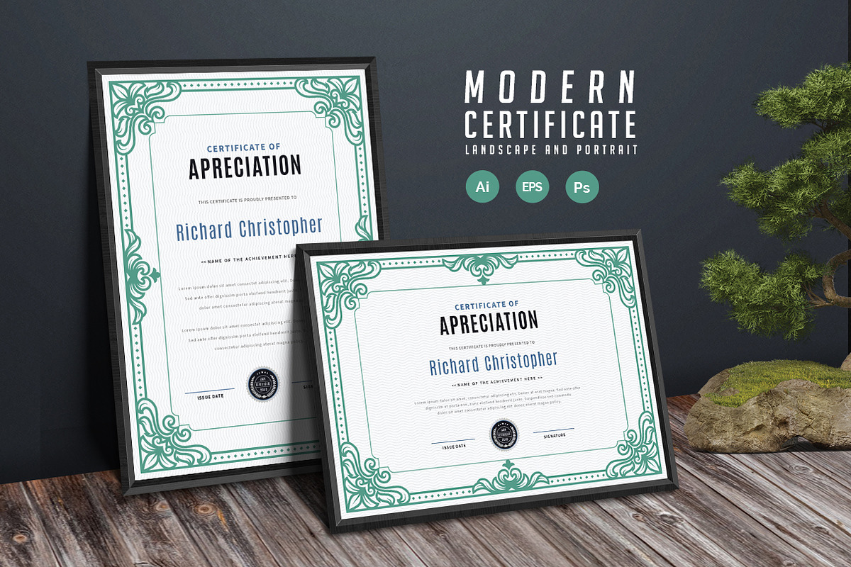 567. Modern Certificate Template, a Stationery Template by CreativeRezwan (Photo 1 of 3)