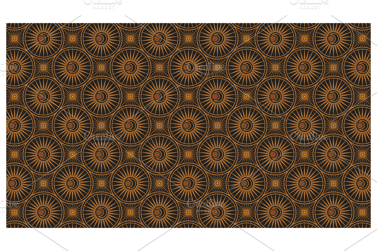 Ornate Golden Sunburst and Moon, a Pattern Graphic by Creative Backgrounds