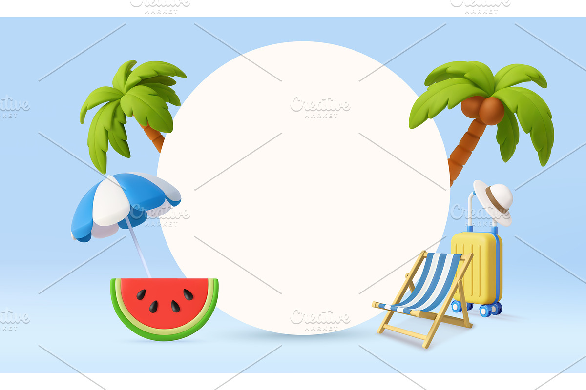 3D Tropical Summer Background with, an Object Illustration by ModVector