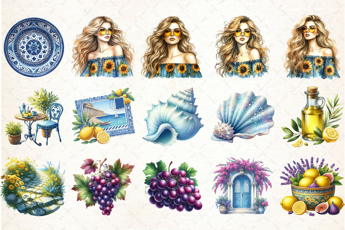 Sun-Kissed Summers Watercolor Clipar, an Illustration by Libby Wishes (Photo 3 of 11)