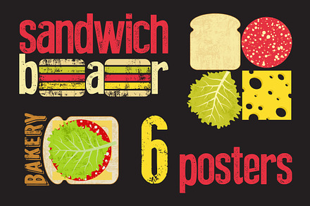 Sandwich Bar grunge vector posters.
