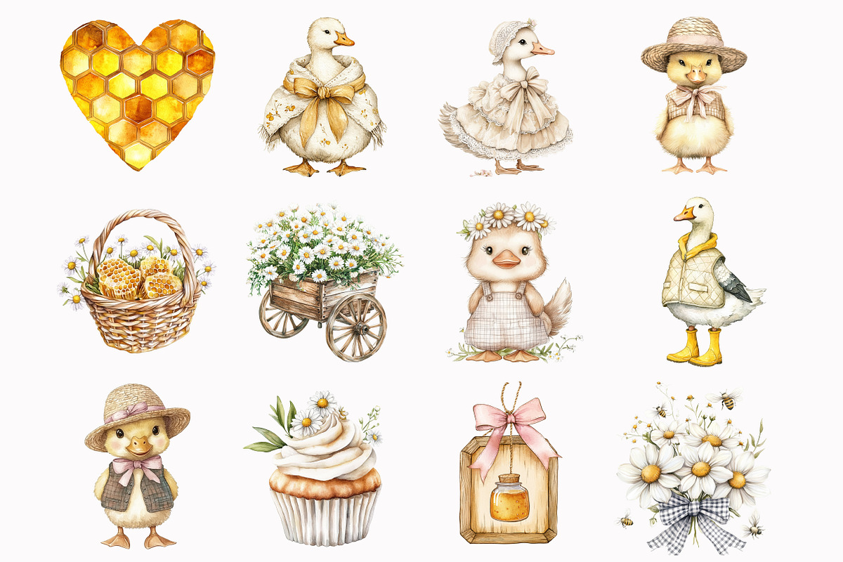 Honey Goose Watercolor Clipart, a Seasonal Illustration by Design Market (Photo 3 of 5)