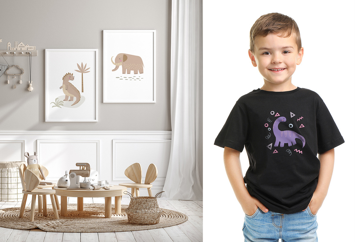 CuteDino clipart, patterns & posters, an Animal Illustration by Nadezhda Mikhailova (Photo 11 of 14)