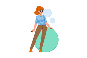 Young woman leaning on a circle with, a Technology Illustration by pikepicture
